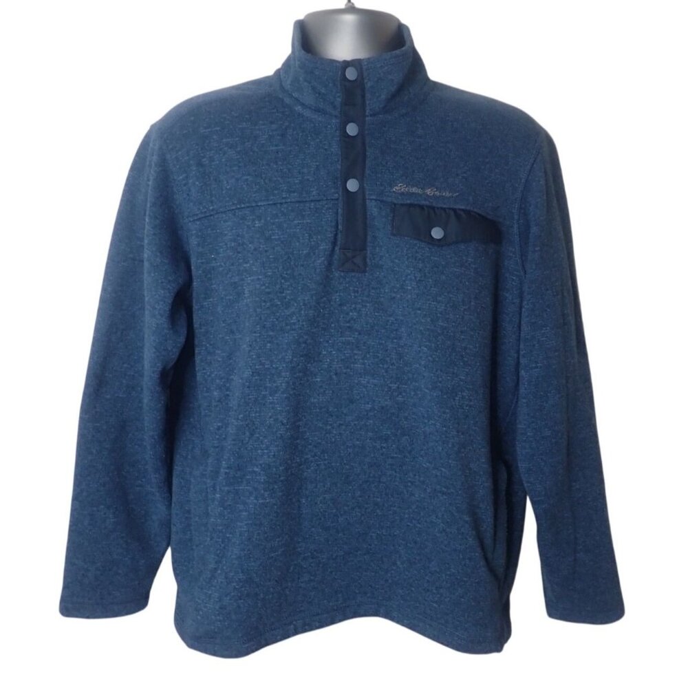 Eddie Bauer Mens Blue Fleece Pullover Sweater‎ Snap Neck M Outdoor Gorpcore